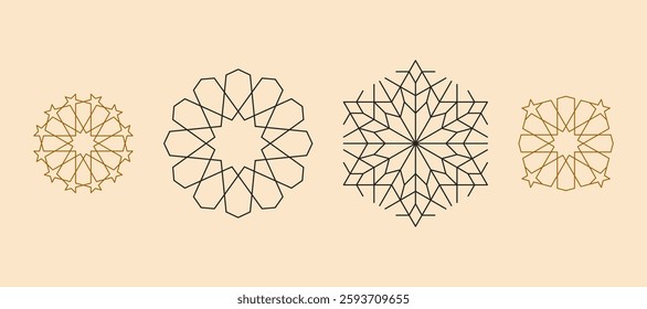 abstract black brown line. geometric star shaped texture background. traditional logo set. retro styled concept.