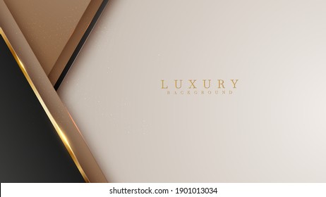 Abstract black and brown luxury background with golden line , paper cut style 3d. vector illustration.