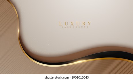 Abstract black and brown luxury background with golden line , paper cut style 3d. vector illustration.