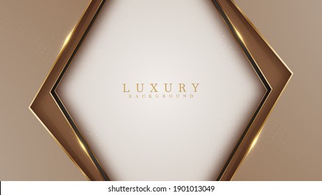 Abstract Black And Brown Luxury Background With Golden Line , Paper Cut Style 3d. Vector Illustration.