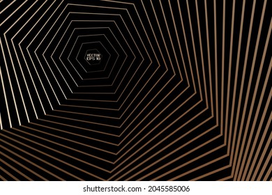 Abstract Black and Brown Pattern with Stairs. Spiral Hexagonal Tunnel. Geometric Psychedelic Background. Vector. 3D Illustration