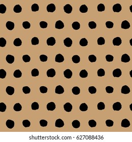 Abstract black and brown seamless background. Hand drawn black ink polka dot pattern. Vector illustration. Simple naive scandinavian design.