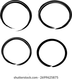 Abstract black brush circle ring set perfect for modern art and design use