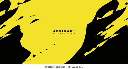 Abstract black brush shapes on yellow background design. Vector illustration