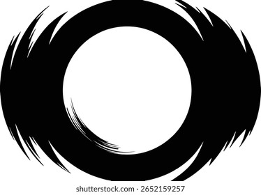 Círculo de traçado de pincel preto abstrato com bordas nítidas sobre plano de fundo branco