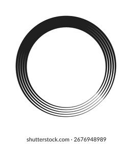 Abstrato preto escova traçado círculo com linhas concêntricas fluindo, um símbolo de círculo minimalista para meditação e harmonia isolada em um fundo branco