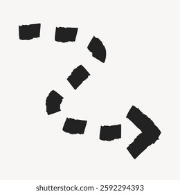 Abstract black brush strokes form a curved path on a white background. The brush strokes create a dynamic, artistic pattern, emphasizing movement and flow. Doodle shape vector.