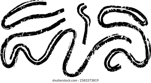 Abstract black brush strokes forming wavy lines on a white background, creating a dynamic and artistic pattern.