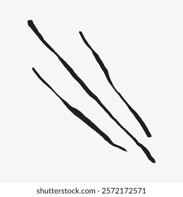 Abstract black brush strokes , isolated vector. Minimalist design with three bold lines. Artistic brush strokes create dynamic visual interest. Simple black line art doodle vector.