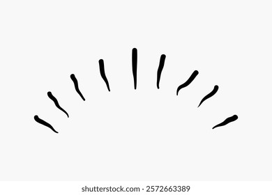 Abstract black brush strokes on a white background, resembling a fan shape. Brush strokes create a dynamic, artistic design. Simple, bold brush strokes. Minimal white background, vector.