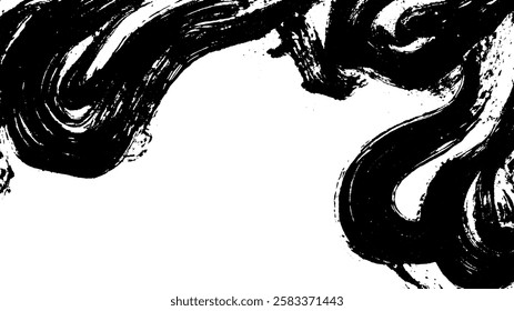 Abstract black brush strokes on a white background, creating a dynamic and artistic composition.