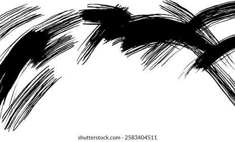 Abstract black brush strokes on a white background, creating a dynamic and artistic composition.