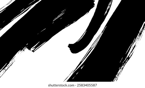 Abstract black brush strokes on a white background, creating a dynamic and artistic composition.