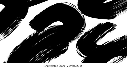 Abstract black brush strokes on a white background, creating a dynamic and artistic pattern.