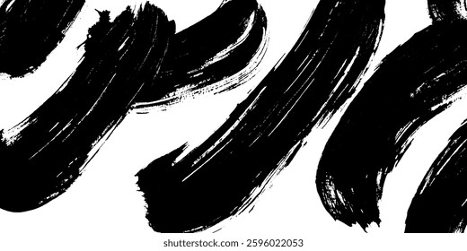 Abstract black brush strokes on a white background, creating a dynamic and artistic pattern.