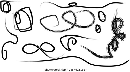 Pinceladas negras Abstractas del cepillo en el fondo blanco para el diseño creativo