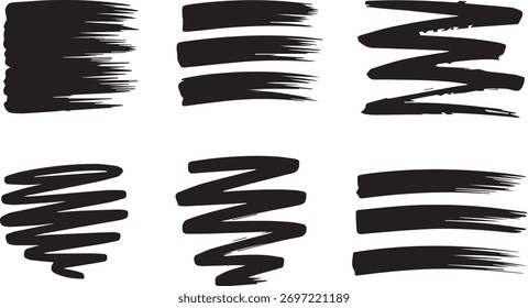 Set Abstractas de pinceladas negras y muestras de pintura