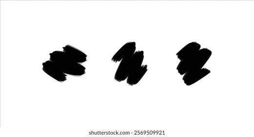 Abstract black brushstroke collection with artistic paint strokes and splash elements isolated on white background for grunge vector designs, graffiti banners, and creative textures