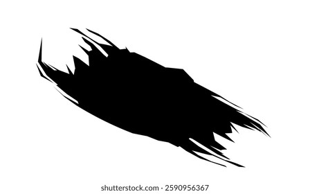 Abstract black brushstroke with jagged edges on white background conveys dynamism and artistic expression for graphic designs and creative projects