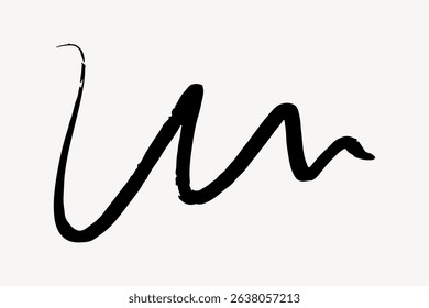 Abstract black brushstroke on white background. Curved, artistic brushstroke. Simple, bold black brushstroke. Dynamic, expressive brushstroke design. Cute doodle vector.