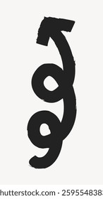 Abstract black brushstroke resembling a stylized arrow and number 9. Bold black brushstroke on a light background. Artistic brushstroke design. Doodle illustration vector.