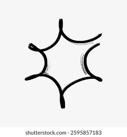 Abstract black brushstroke star shape on white background. Brushstroke star design with bold black lines. Artistic star shape in black brushstroke style. Doodle illustration vector.