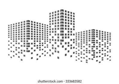 Abstract black building and city scene illustration. Urban cityscape. business or finances icon, creative simple graphic design. real estate template, vector art image, isolated on white background