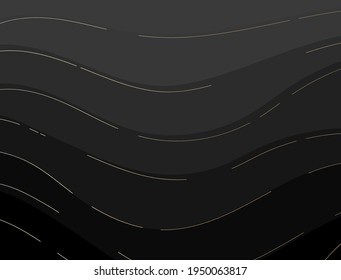 Abstract Black Business Background With Wavy Lines Pattern And Isolated Gold Waves Lines.Design Template Wallpapers,cover,promotion Poster,advertising Flyer,presentation Slide Show.Vector Illustration