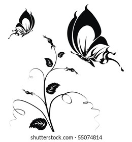 Abstract black butterflies on a white background. Vector illustration