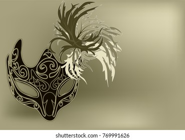 abstract black carnival mask with feather