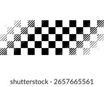 Abstract black checkered flag on white background with smooth transition at corners. Modern vector design element from squares. Sport Vector background. Halftone, Racing
