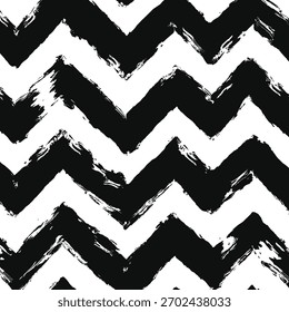 Patrón negro Abstractas del chevron con la textura afligida del pincel de la pintura blanco y negro