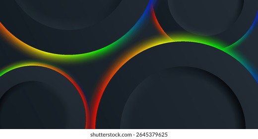 Abstract black circle background with colorful neon lights