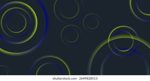 Abstract black circle background with colorful neon lights overlapping.