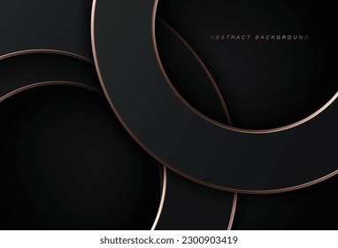 Abstract black circle background with gold lines. Elegant geometric shape graphic design element. Luxury style. Suit for poster, banner, business, presentation, website, flyer. Vector illustration