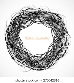 Abstract black circle background with lines. Vector illustration