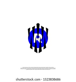 abstract black and circle blue modern claw R logo letter simple design isolated on white background