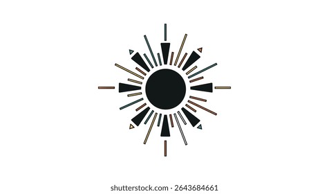 O núcleo de círculo preto abstrato radiando linhas e formas geométricas em forma artística