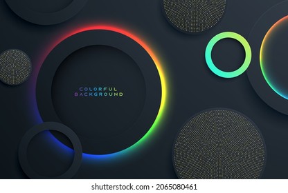 Abstract black circle dimension background with colorful neon light