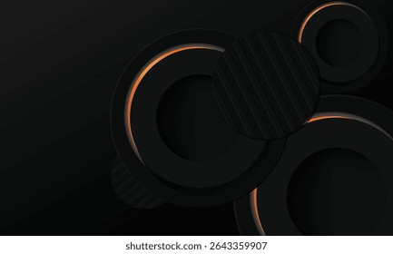 Abstract black circle dimensional background with orange neon light design