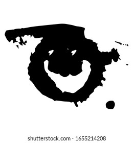 Círculo negro abstracto con bordes dentados, textura áspera y manchas de manchas. Círculo oscuro de color de agua. Puntos psicológicos.Ilustración vectorial