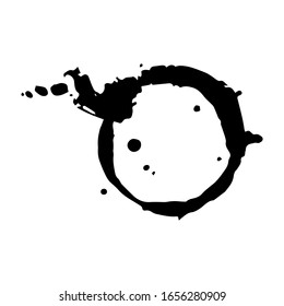 Círculo negro abstracto con bordes dentados, textura áspera y manchas de manchas. Círculo oscuro de color de agua. Puntos psicológicos.Ilustración vectorial
