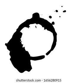 Abstract black circle with jagged edges, rough texture and splatter stains. Watercolor dark circle. Psychological spots.Vector illustration