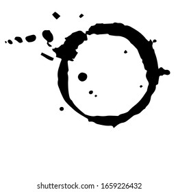 Abstract black circle with jagged edges, rough texture and splatter stains. Watercolor dark circle. Psychological spots.Vector illustration