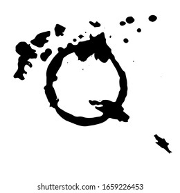 Abstract black circle with jagged edges, rough texture and splatter stains. Watercolor dark circle. Psychological spots.Vector illustration