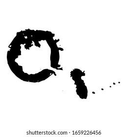 Abstract black circle with jagged edges, rough texture and splatter stains. Watercolor dark circle. Psychological spots.Vector illustration