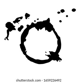 Círculo negro abstracto con bordes dentados, textura áspera y manchas de manchas. Círculo oscuro de color de agua. Puntos psicológicos.Ilustración vectorial