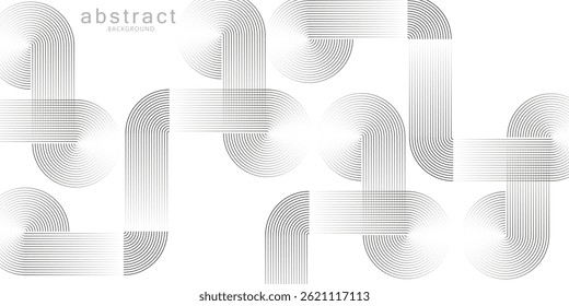 Abstract black circle lines on white background. Geometric line art design. Modern gradient line pattern. Futuristic technology concept. 