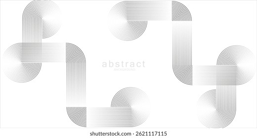Abstract black circle lines on white background. Geometric line art design. Modern gradient line pattern. Futuristic technology concept.