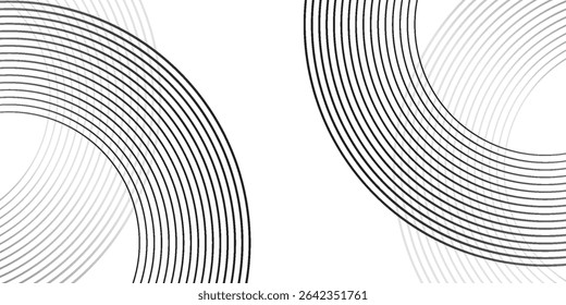 Abstract black circle lines on white background. Geometric line art design.